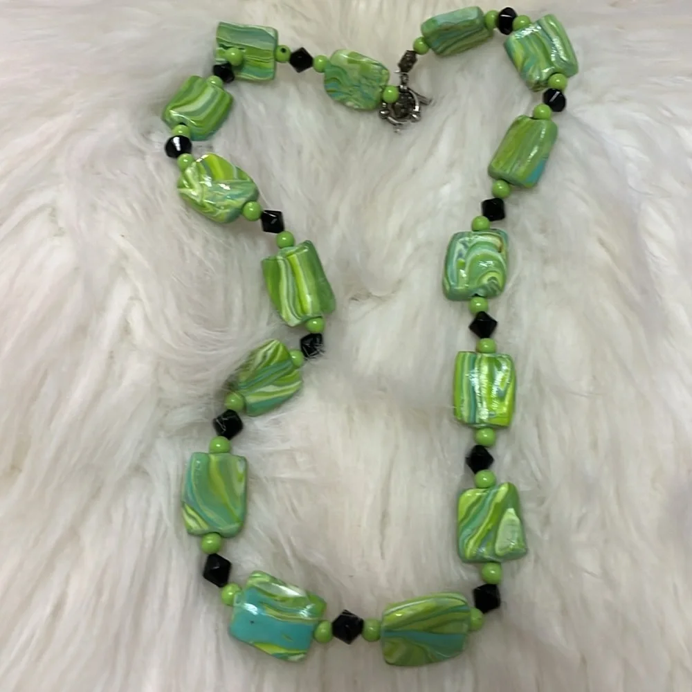 Green, White, & Black Handmade Necklace